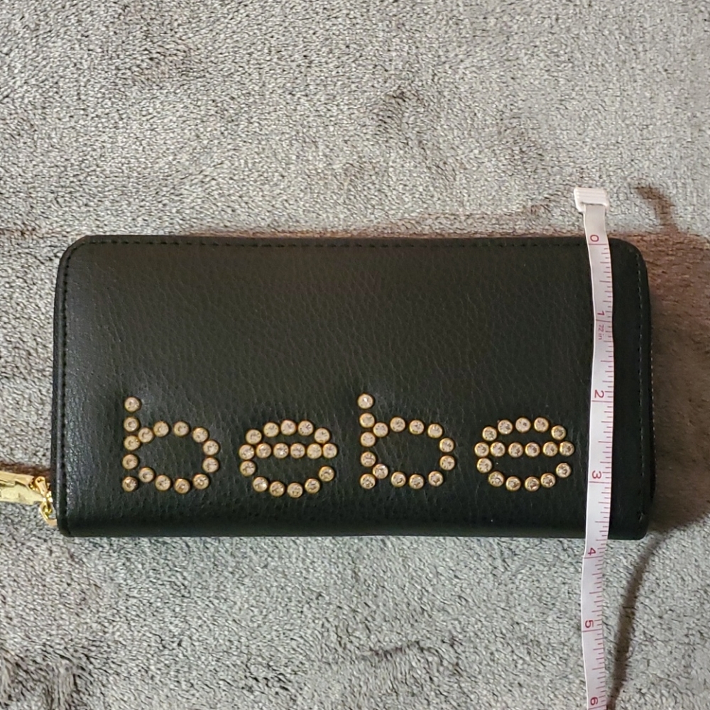 bebe Rhinestone Logo Zip Around Wallet - Black - Picture 12 of 13
